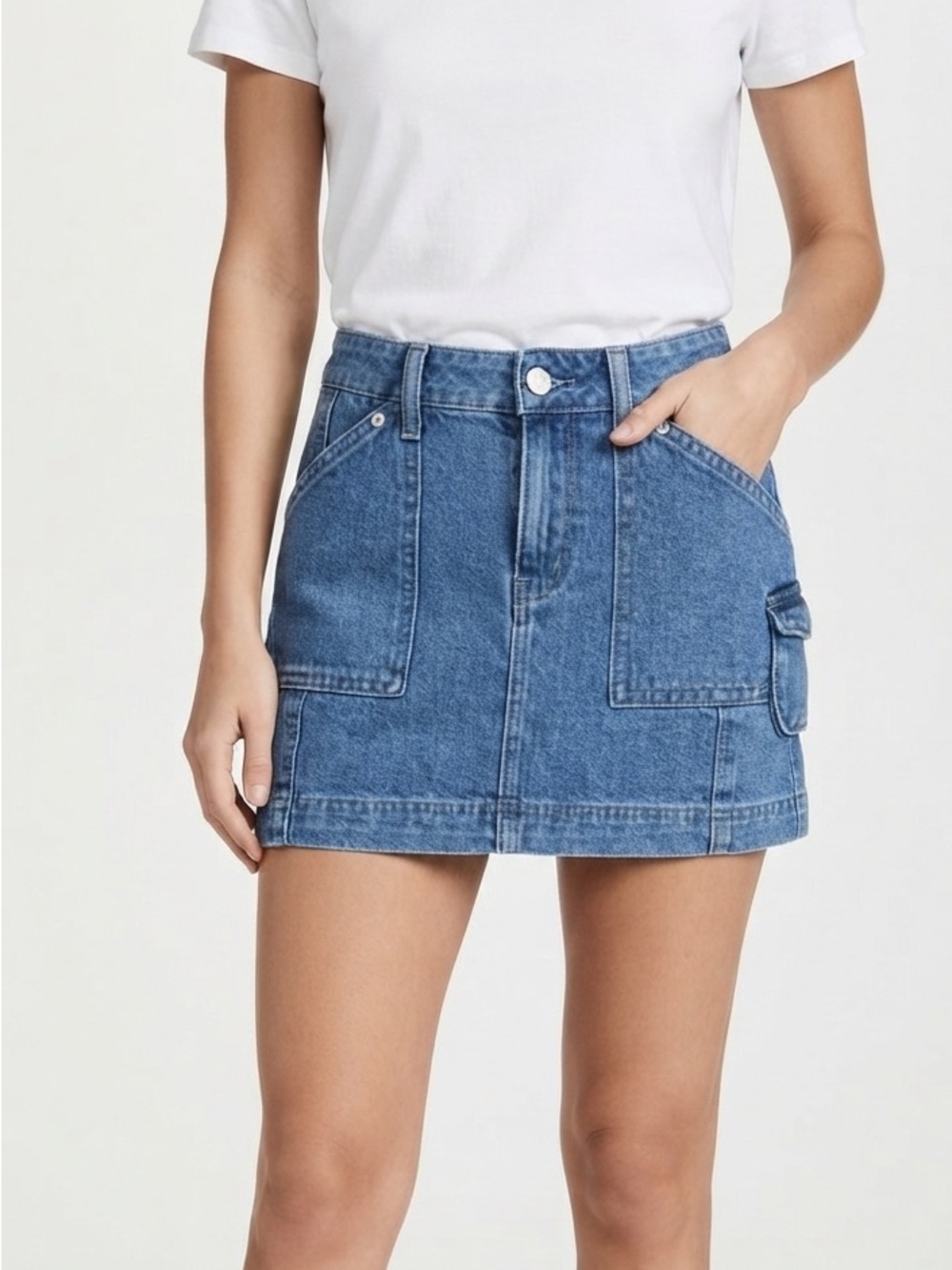 Riley + James Blue Denim Mini Skirt with Patch Pockets Size XS